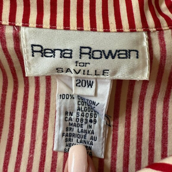 Rena Rowan For Saville Red & White Striped Cotton Button-Up Shirt 20W Office - Picture 3 of 10